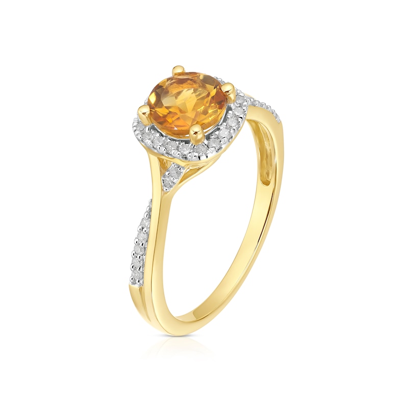 Main Image 2 of 9ct Yellow Gold Citrine & Diamond Halo Ring