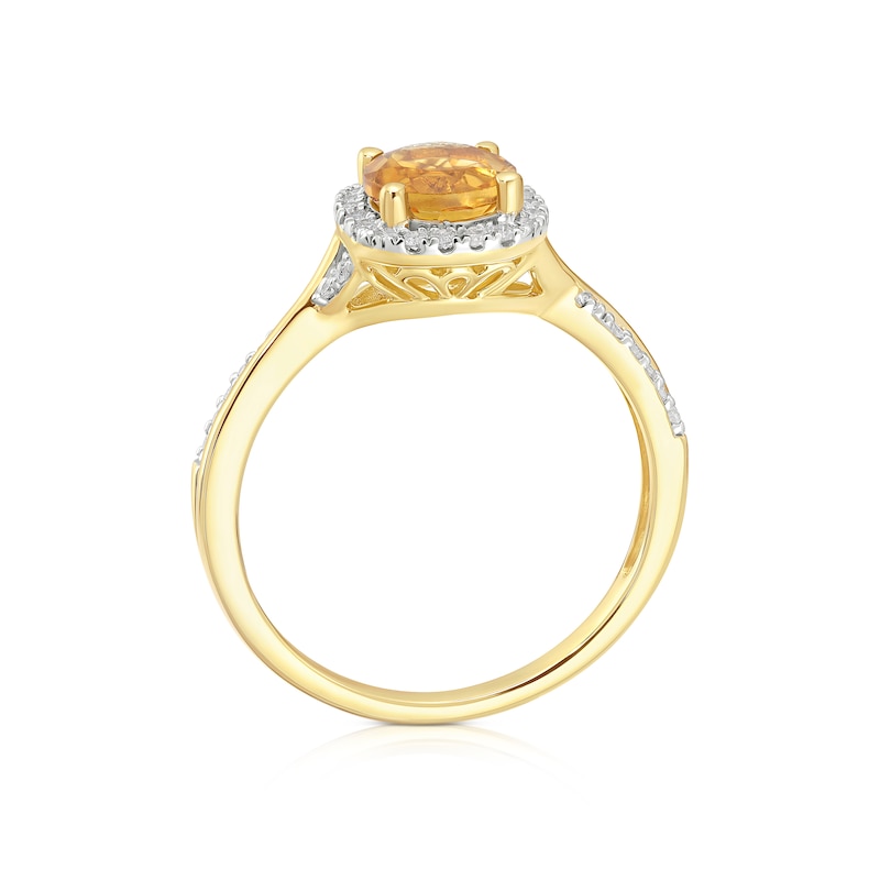 Main Image 3 of 9ct Yellow Gold Citrine & Diamond Halo Ring