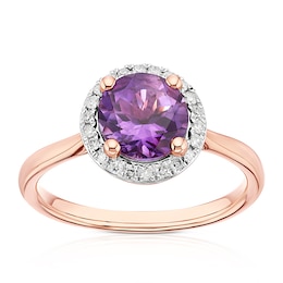 9ct Rose Gold Amethyst & 0.10ct Diamond Halo Ring