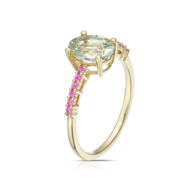 Main Image 2 of 9ct Yellow Gold Green Quartz & Pink Sapphire Solitaire Ring
