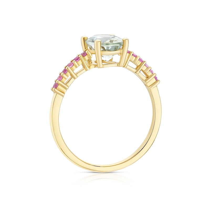 Main Image 3 of 9ct Yellow Gold Green Quartz & Pink Sapphire Solitaire Ring