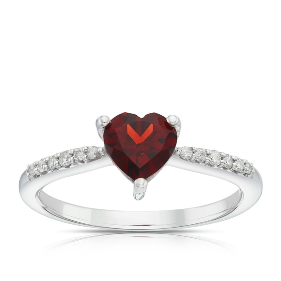 Sterling Silver Diamond and Garnet Heart Solitaire Ring
