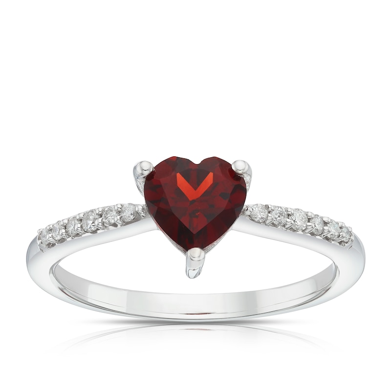 Main Image 1 of Sterling Silver Diamond & Garnet Heart Solitaire Ring