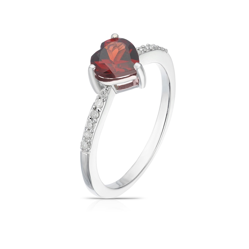 Main Image 2 of Sterling Silver Diamond & Garnet Heart Solitaire Ring