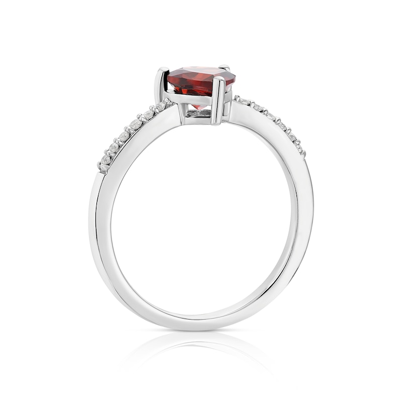 Main Image 3 of Sterling Silver Diamond & Garnet Heart Solitaire Ring