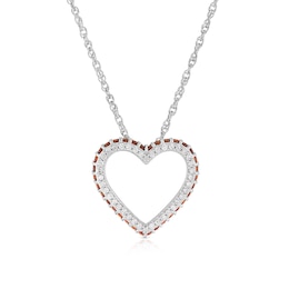 Sterling Silver 0.15ct Diamond & Garnet Heart Pendant Necklace