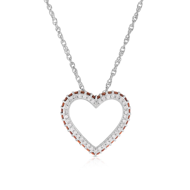 Main Image 1 of Sterling Silver 0.15ct Diamond & Garnet Heart Pendant Necklace