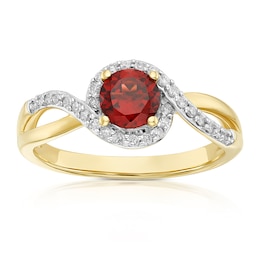 9ct Yellow Gold 0.15ct Diamond & Garnet Twist Ring