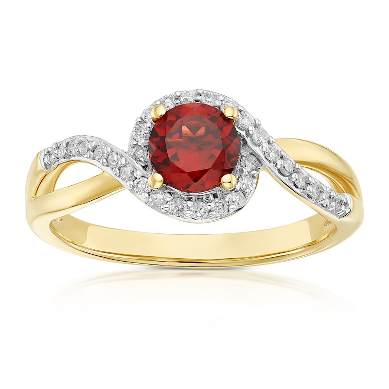 Main Image 1 of 9ct Yellow Gold 0.15ct Diamond & Garnet Twist Ring