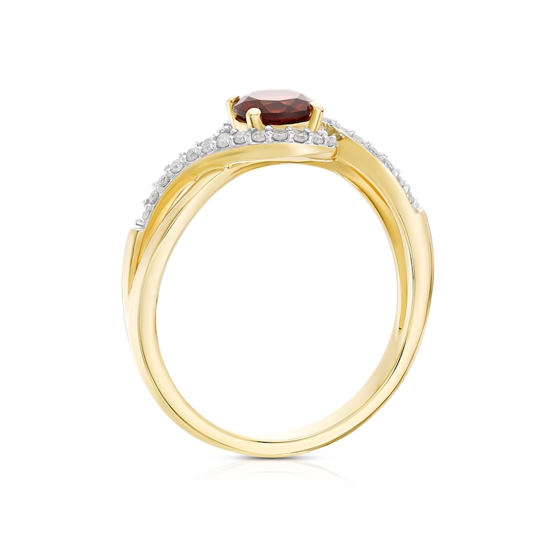 Main Image 3 of 9ct Yellow Gold 0.15ct Diamond & Garnet Twist Ring