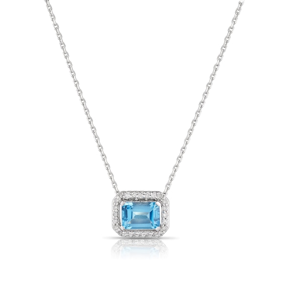 Sterling Silver 0.12ct Diamond and Blue Topaz Emeral Cut Pen