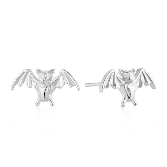 Sterling Silver Halloween Rhodium Plated Cubic Zirconia Bat 