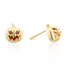 Sterling Silver Halloween Gold Tone Pumpkin Cubic Zirconia Stud Earrings