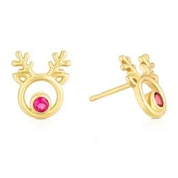 Sterling Silver & 18ct Gold Plated Vermeil Reindeer Crystal Stud Earrings