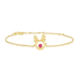 Sterling Silver & 18ct Gold Plated Vermeil Reindeer Crystal Stud 6.5+1" Bracelet