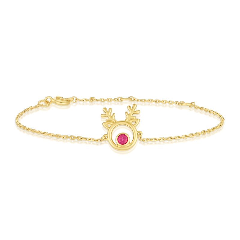 Main Image 1 of Sterling Silver & 18ct Gold Plated Vermeil Reindeer Crystal Stud 6.5+1" Bracelet