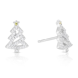 Sterling Silver Cubic Zirconia Christmas Tree Stud Earrings