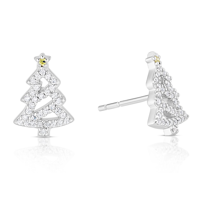 Main Image 1 of Sterling Silver Cubic Zirconia Christmas Tree Stud Earrings