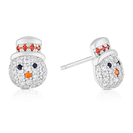 Sterling Silver Cubic Zirconia Snowman Stud Earrings