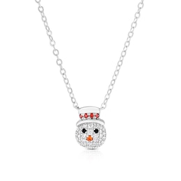 Sterling Silver Cubic Zirconia Snowman Pendant 16+2" Necklace