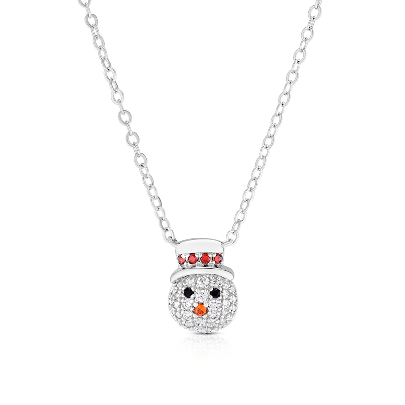 Main Image 1 of Sterling Silver Cubic Zirconia Snowman Pendant 16+2" Necklace