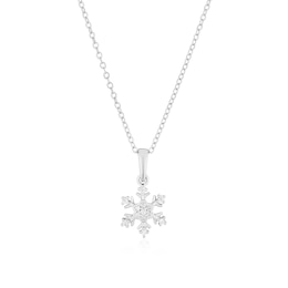 Sterling Silver Cubic Zirconia Snowflake Pendant 16+2&quot; Necklace