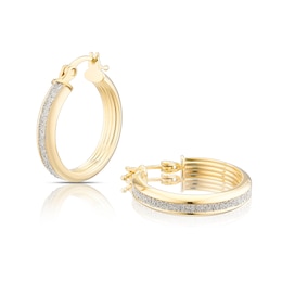 9ct Yellow Gold Stardust 17mm Band Hoop Earrings