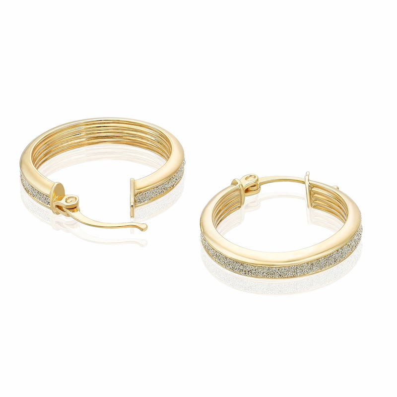 Main Image 2 of 9ct Yellow Gold Stardust 17mm Band Hoop Earrings