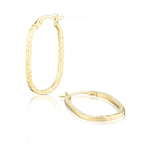 9ct Yellow Gold Diamond Cut 26mm Oval Hoop Earrings