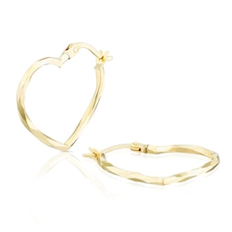 9ct Yellow Gold Diamond Cut 21mm Heart Hoop Earrings