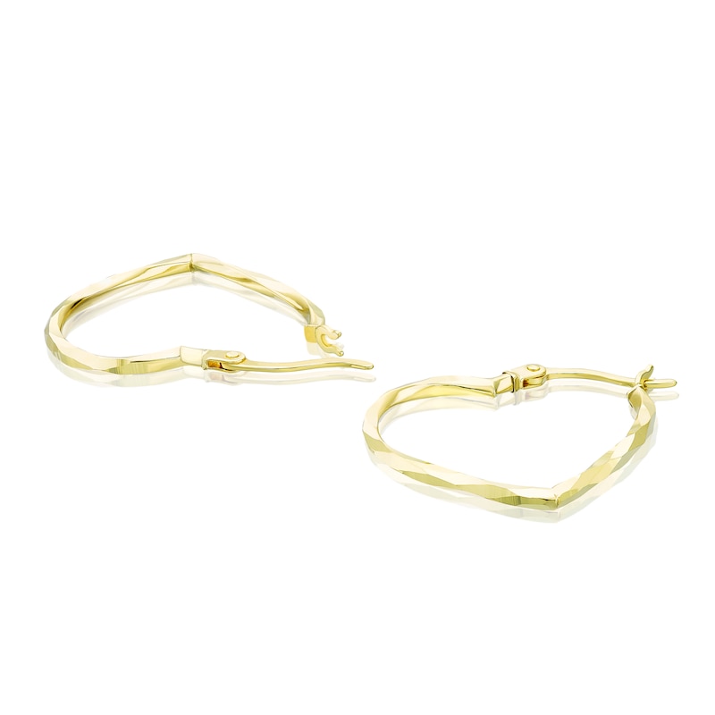 Main Image 2 of 9ct Yellow Gold Diamond Cut 21mm Heart Hoop Earrings