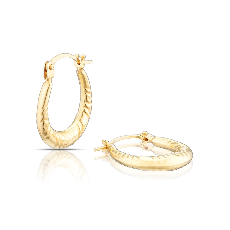 Main Image 1 of 9ct Yellow Gold 15mm Patterned Hoop Earrings