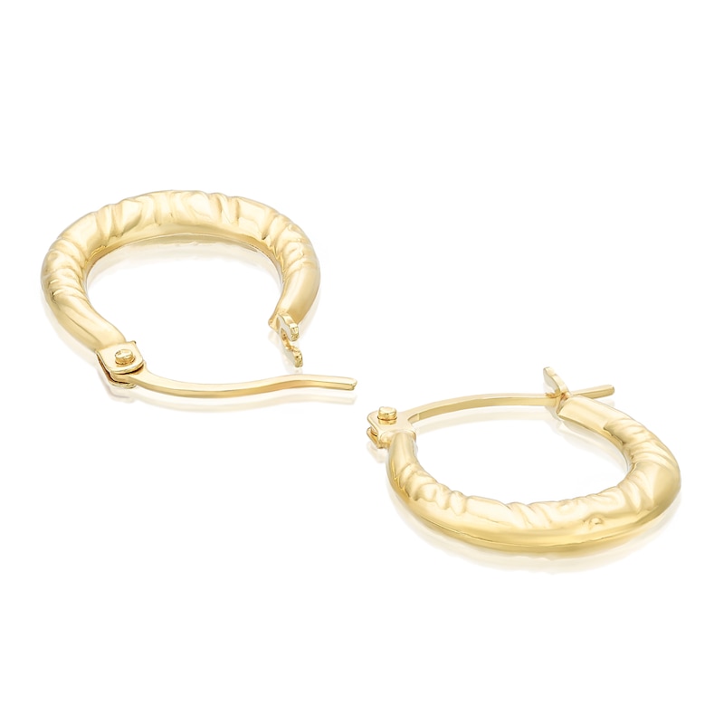 Main Image 2 of 9ct Yellow Gold 15mm Patterned Hoop Earrings