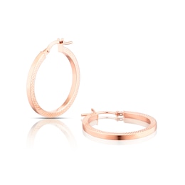 9ct Rose Gold 20mm Tube Cobra Textured Hoop Earrings