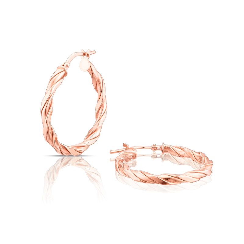 Main Image 1 of 9ct Rose Gold 25mm Twist Hoop Earrings
