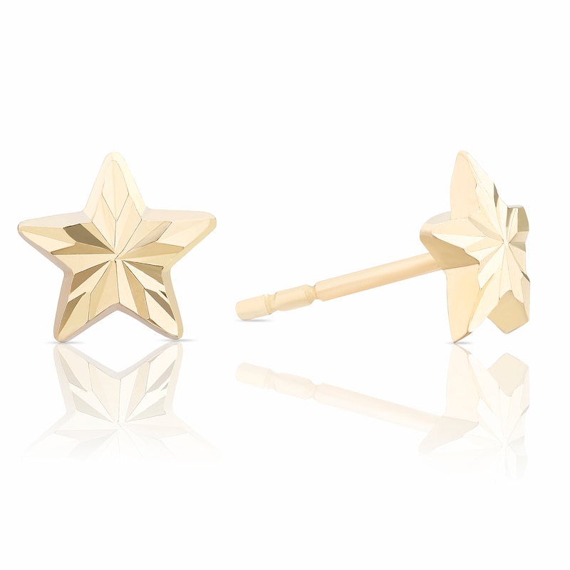 Main Image 1 of 9ct Yellow Gold Diamond Cut Star Stud Earrings