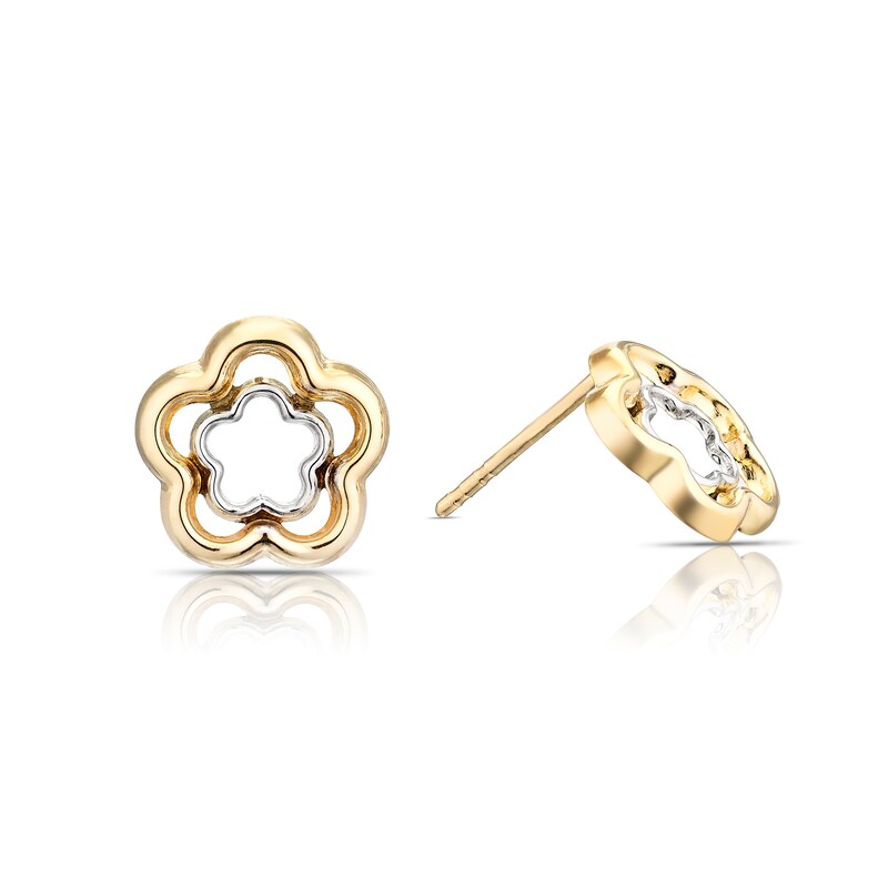 Main Image 1 of 9ct Two Colour Double Flower Stud Earrings