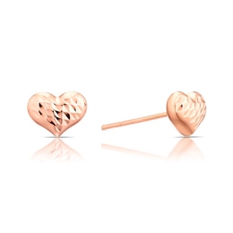 9ct Rose Gold Diamond Cut Heart Stud Earrings