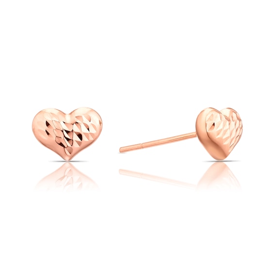 9ct Rose Gold Diamond Cut Heart Stud Earrings