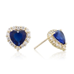 9ct Yellow Gold Blue & White Cubic Zirconia Flower Stud Earrings