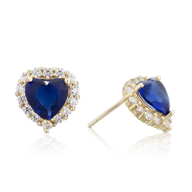 Main Image 1 of 9ct Yellow Gold Blue & White Cubic Zirconia Flower Stud Earrings