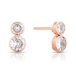 9ct Rose Gold Cubic Zirconia 2 Stone Stud Earrings