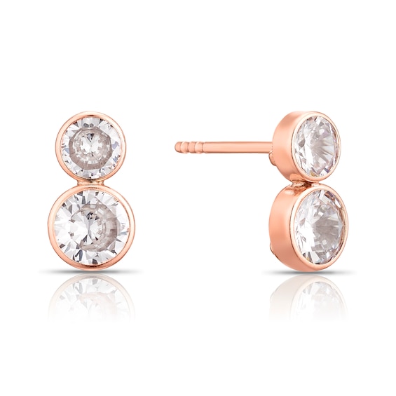 9ct Rose Gold Cubic Zirconia 2 Stone Stud Earrings
