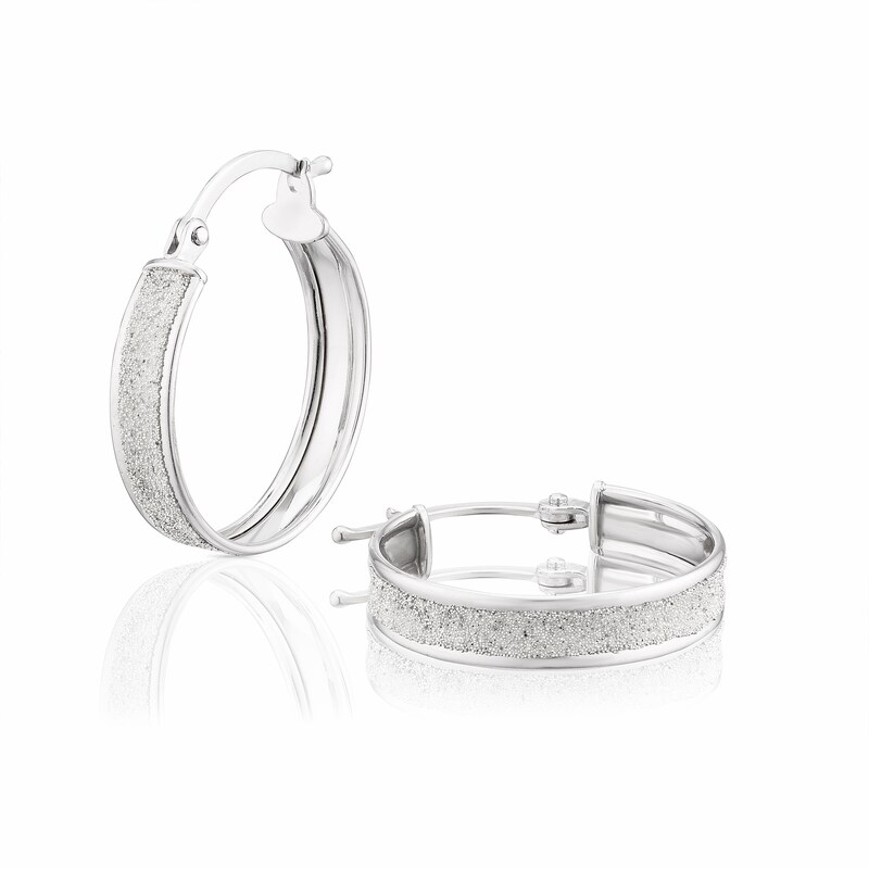 Main Image 1 of 9ct White Gold 19mm Stardust Hoop Earrings