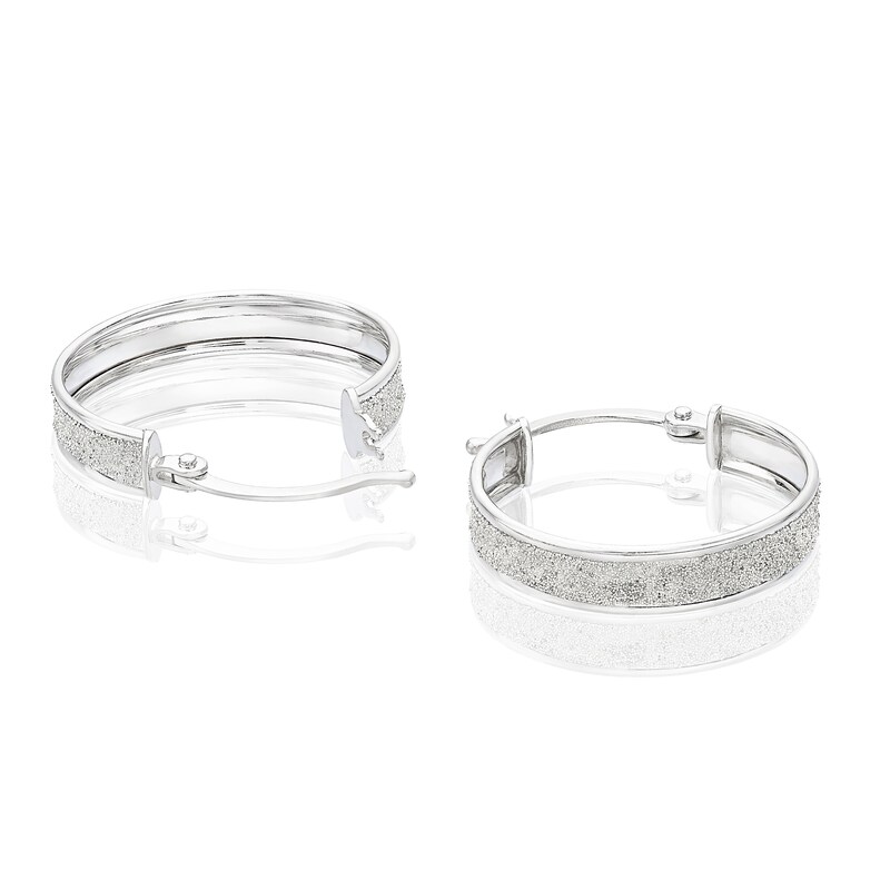 Main Image 2 of 9ct White Gold 19mm Stardust Hoop Earrings