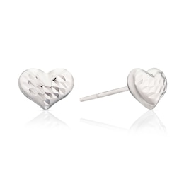 9ct White Gold Diamond Cut Heart Stud Earrings