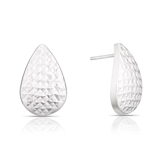 9ct White Gold Diamond Cut Curved Teardrop Stud Earrings