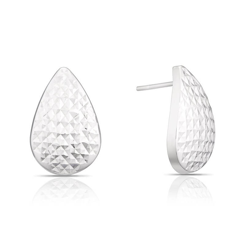 Main Image 1 of 9ct White Gold Diamond Cut Curved Teardrop Stud Earrings