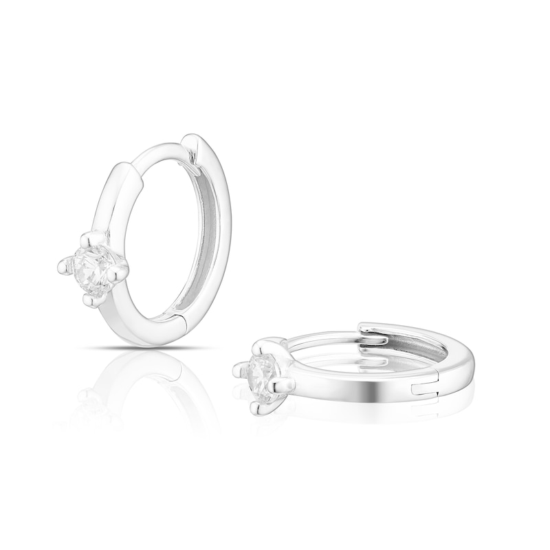 Main Image 1 of 9ct White Gold Cubic Zirconia 13mm Polished Huggie Hoop Earrings