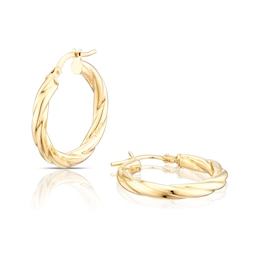18ct Yellow Gold Twisted Tube 20mm Hoop Earrings
